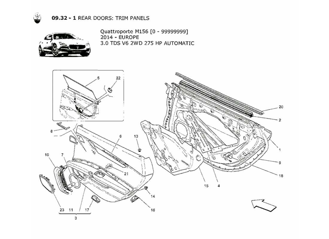 maserati qtp. v6 3.0 tds 275bhp 2014 porte posteriori: pannelli di rivestimento schema delle parti