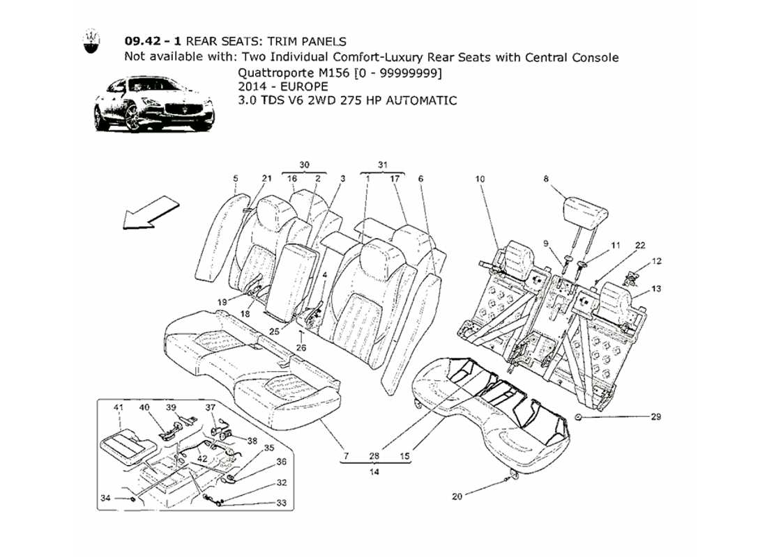 maserati qtp. v6 3.0 tds 275bhp 2014 sedili posteriori: schema delle parti dei pannelli di rivestimento