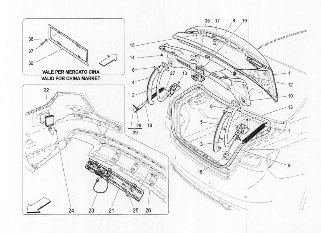 maserati qtp. v6 3.0 tds 275bhp 2017 schema delle parti del coperchio posteriore