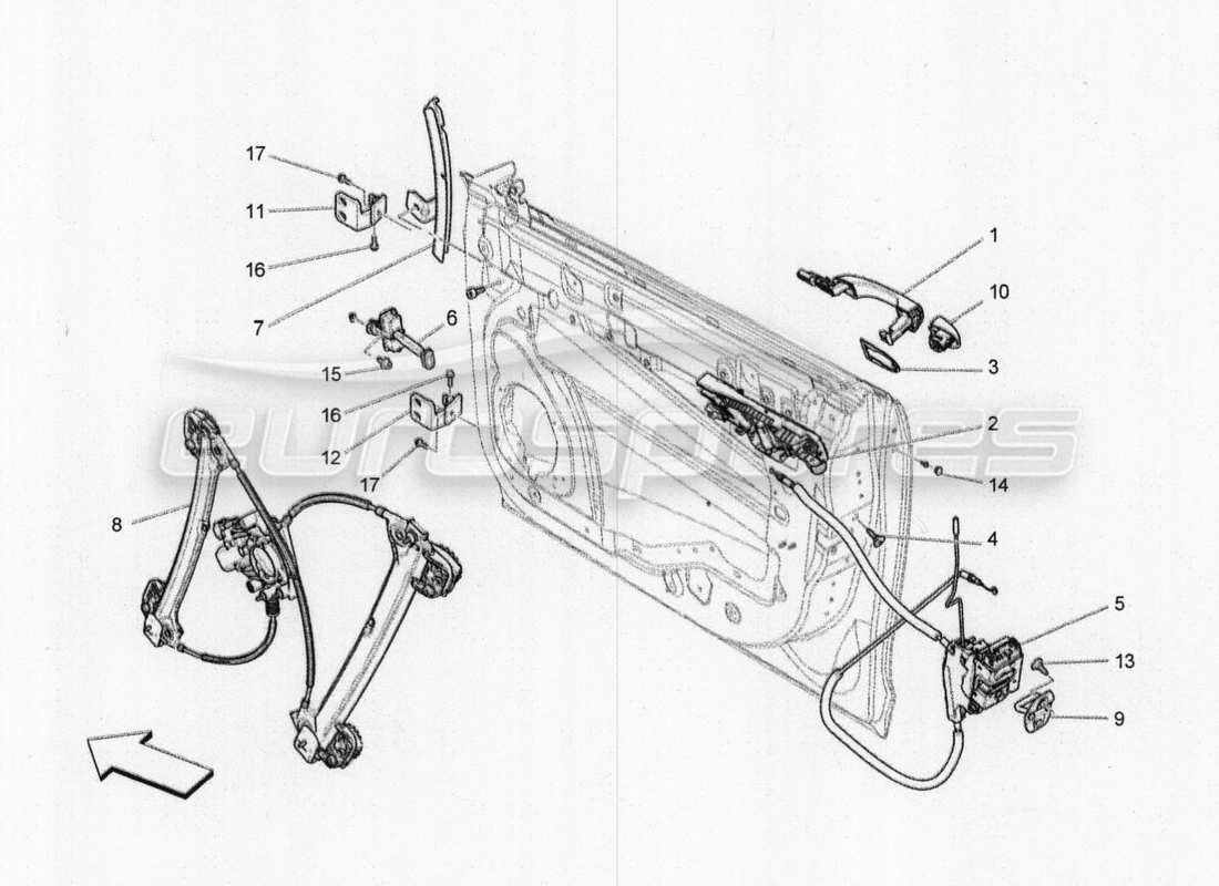 maserati qtp. v8 3.8 530bhp 2014 auto porte anteriori: diagramma delle parti dei meccanismi