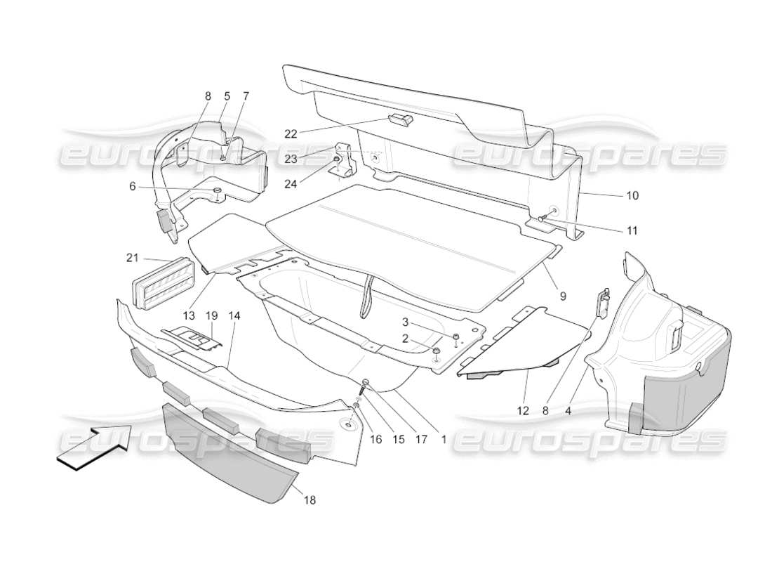 maserati grancabrio (2011) 4.7 diagramma delle parti dei tappetini del vano bagagli