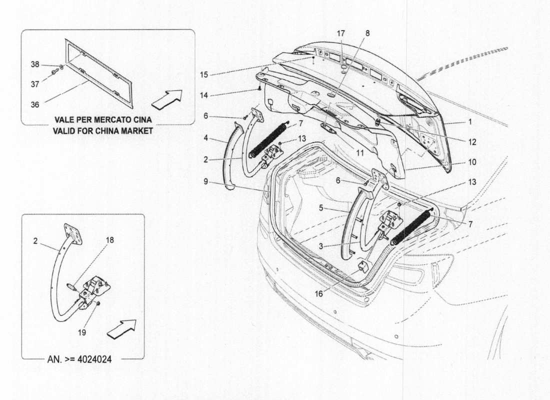 maserati qtp. v6 3.0 tds 275bhp 2017 coperchio posteriore diagramma delle parti