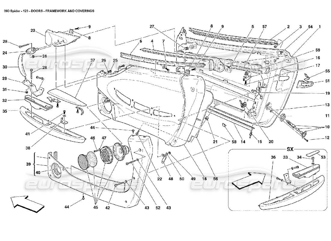 ferrari 360 spider porte - strutture e rivestimenti diagramma delle parti