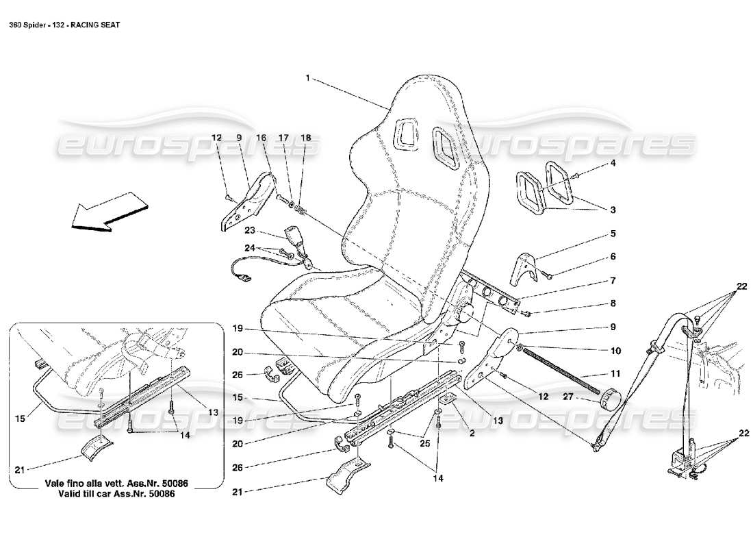 ferrari 360 spider diagramma delle parti del sedile da corsa