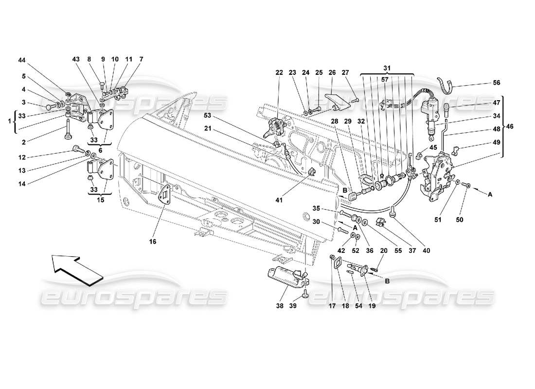 ferrari 355 (2.7 motronic) porte: diagramma delle parti del controllo di apertura e delle cerniere