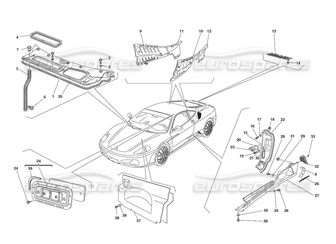 ferrari 430 challenge (2006) scudi: diagramma delle parti di finitura