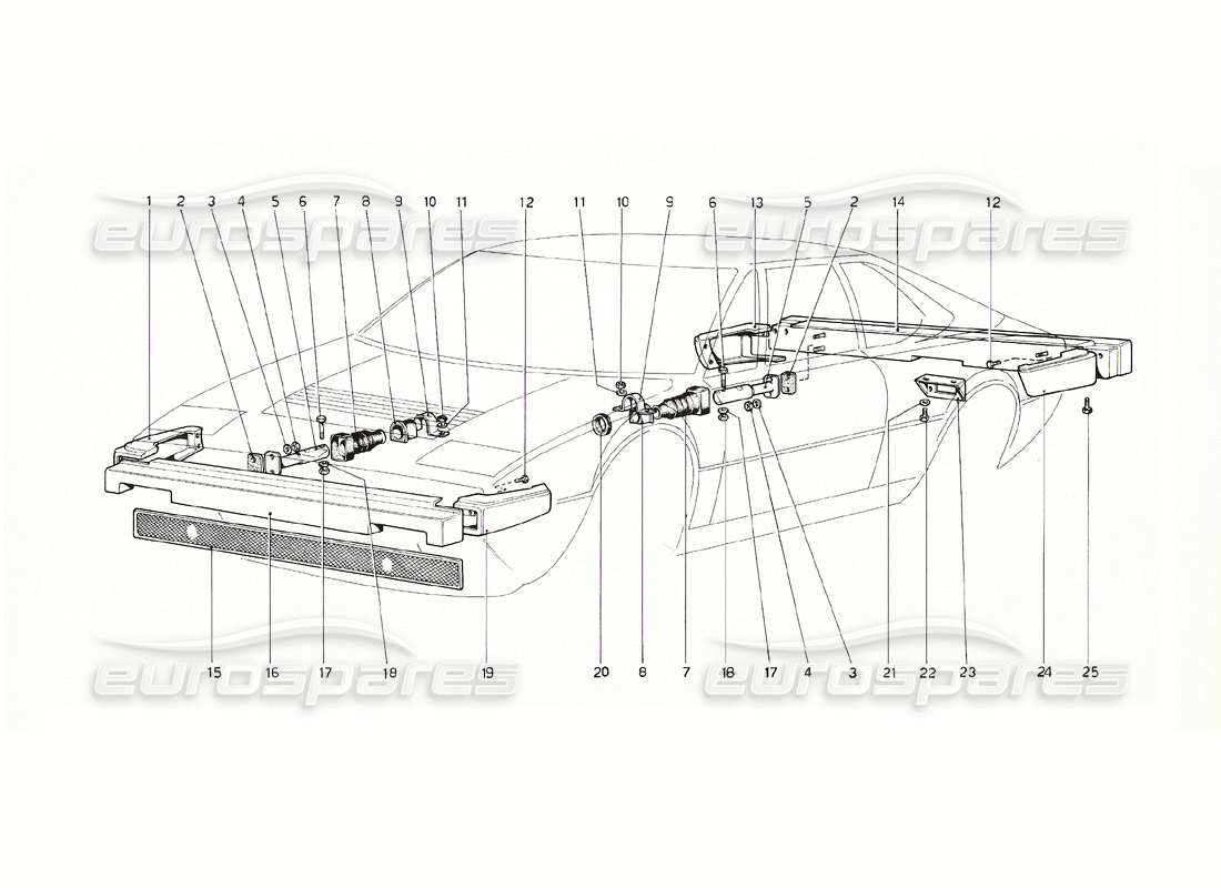 ferrari 308 gt4 dino (1976) paraurti (versione usa) diagramma delle parti