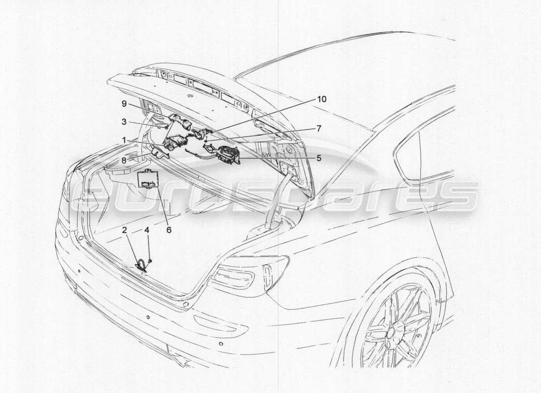 maserati qtp. v8 3.8 530bhp 2014 auto schema delle parti del controllo dell'apertura del cofano posteriore