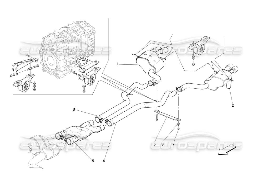 maserati qtp. (2003) 4.2 diagramma delle parti dei silenziatori