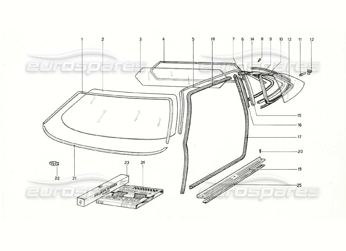 ferrari 308 gt4 dino (1976) diagramma delle parti degli occhiali