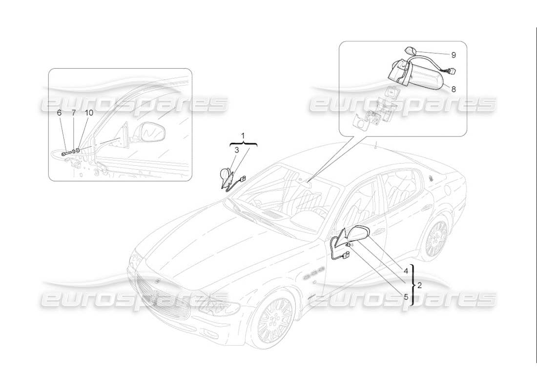 maserati qtp. (2009) 4.7 auto schema delle parti degli specchietti retrovisori interni ed esterni