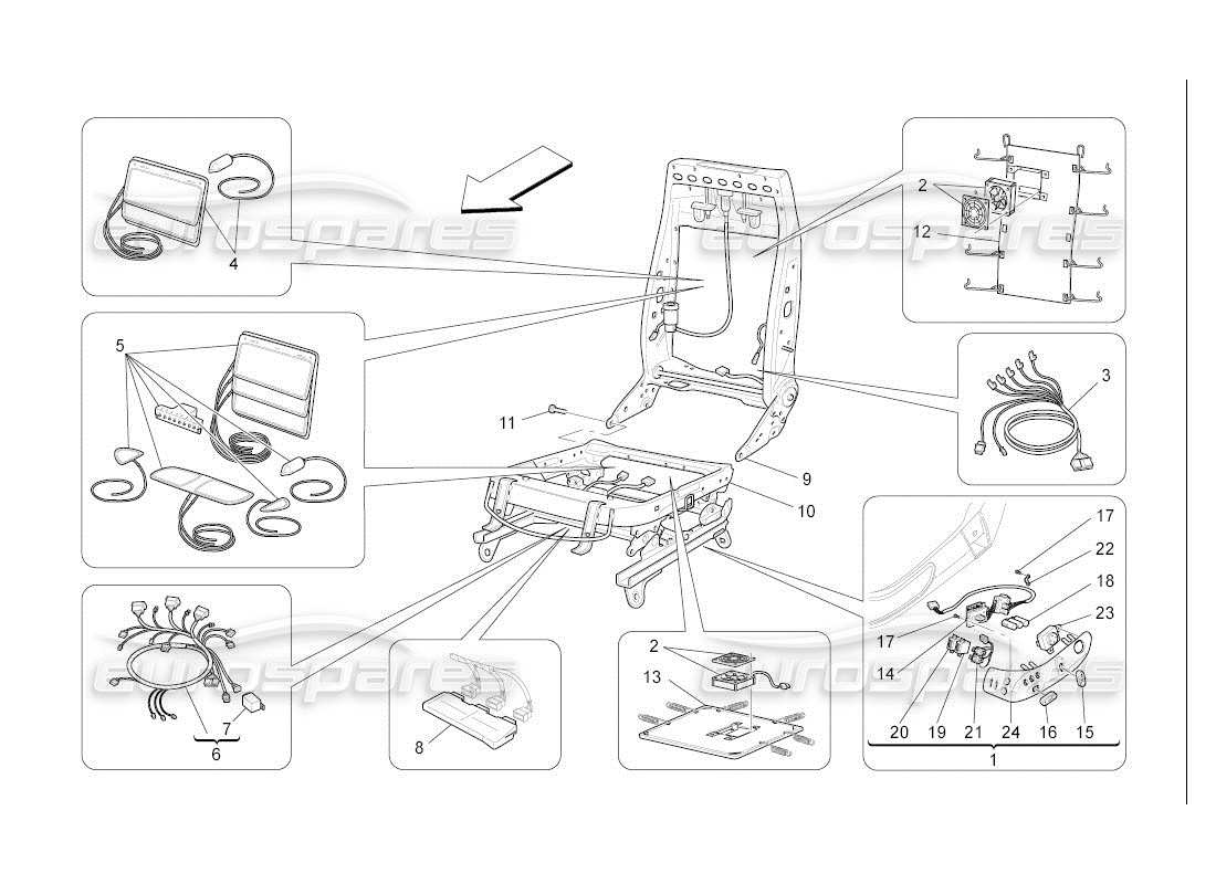 maserati qtp. (2007) 4.2 auto sedili anteriori: diagramma delle parti meccaniche ed elettroniche