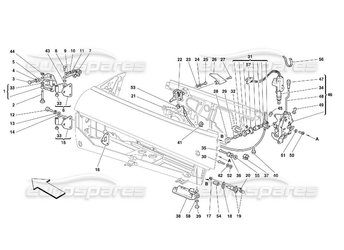 ferrari 355 (5.2 motronic) porte - controllo apertura e cerniere diagramma delle parti