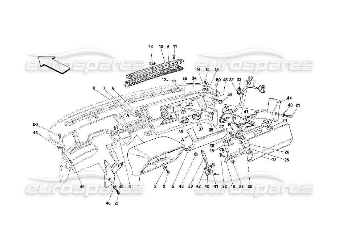 ferrari 348 (2.7 motronic) cruscotto - finiture e accessori diagramma delle parti