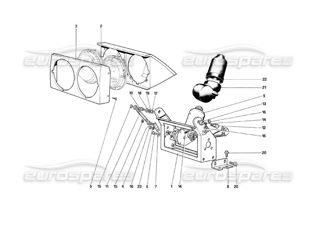 ferrari mondial 8 (1981) dispositivo sollevamento fari diagramma delle parti