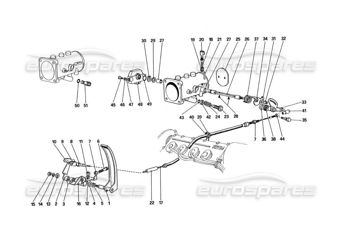 ferrari 328 (1985) diagramma delle parti dell'alloggiamento dell'acceleratore e del collegamento