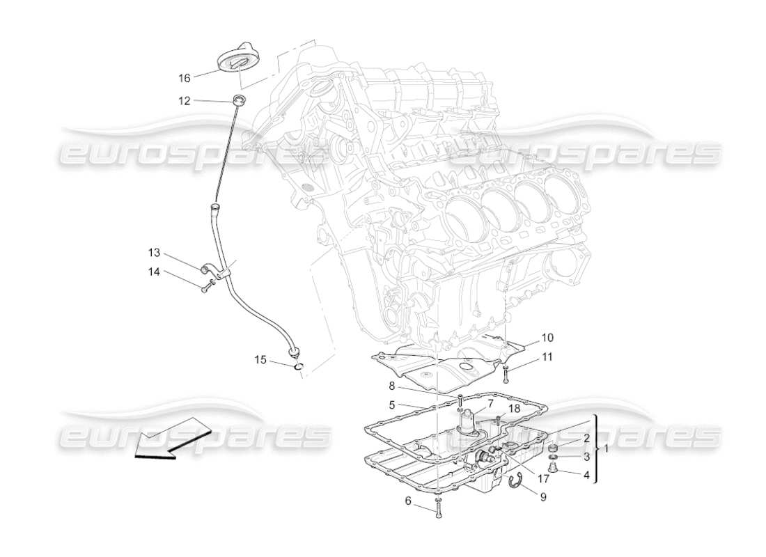 maserati grancabrio (2010) 4.7 sistema di lubrificazione: diagramma delle parti del circuito e della raccolta