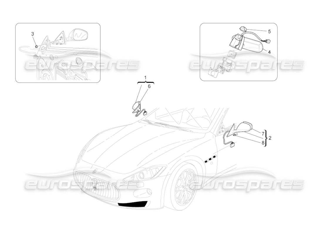 maserati grancabrio (2010) 4.7 schema delle parti degli specchietti retrovisori interni ed esterni