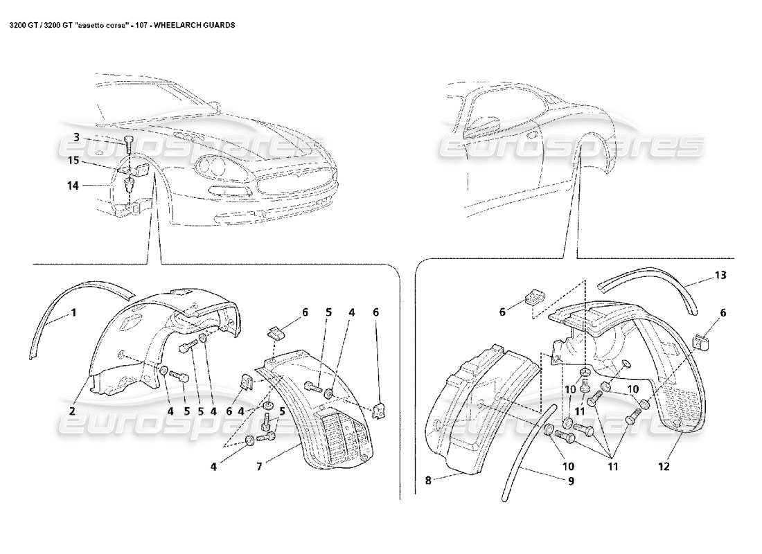 maserati 3200 gt/gta/assetto corsa guardie del passaruota diagramma delle parti
