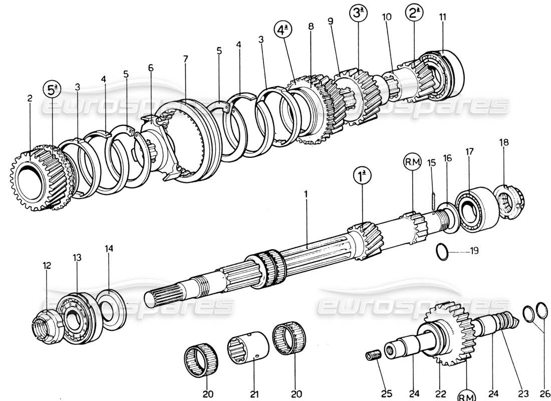 ferrari 365 gtb4 daytona (1969) output shaft gears part diagram