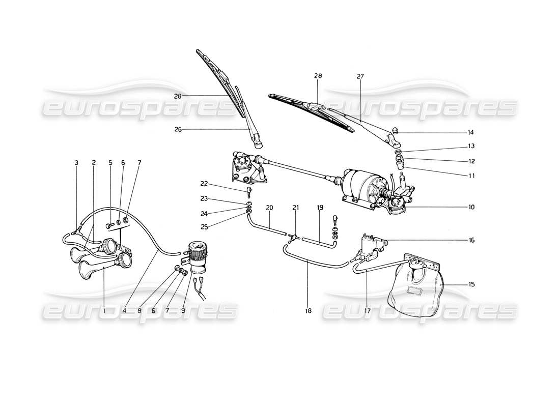 ferrari 246 dino (1975) tergicristallo, rondella e avvisatore acustico diagramma delle parti