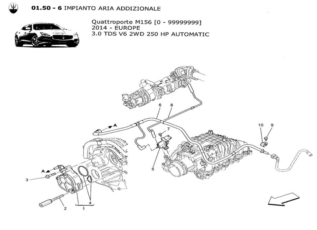 maserati qtp. v6 3.0 tds 250bhp 2014 diagramma delle parti del sistema d'aria aggiuntivo
