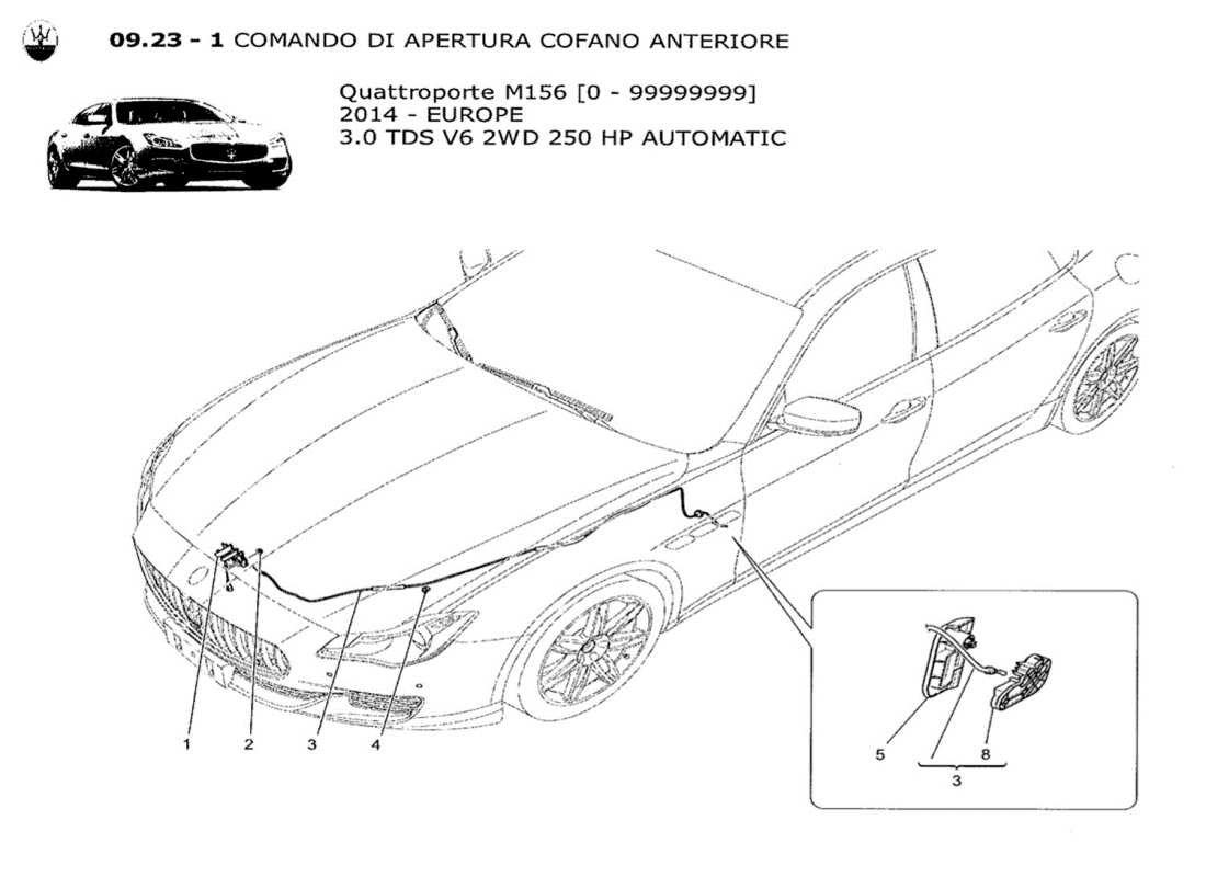 maserati qtp. v6 3.0 tds 250bhp 2014 diagramma delle parti del pulsante di apertura del coperchio anteriore