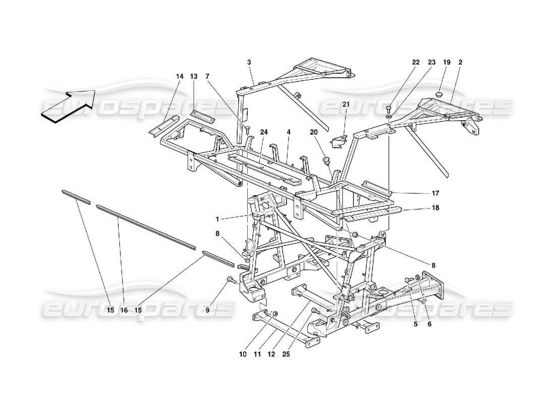 ferrari 355 (5.2 motronic) telaio - elementi della parte posteriore diagramma delle parti