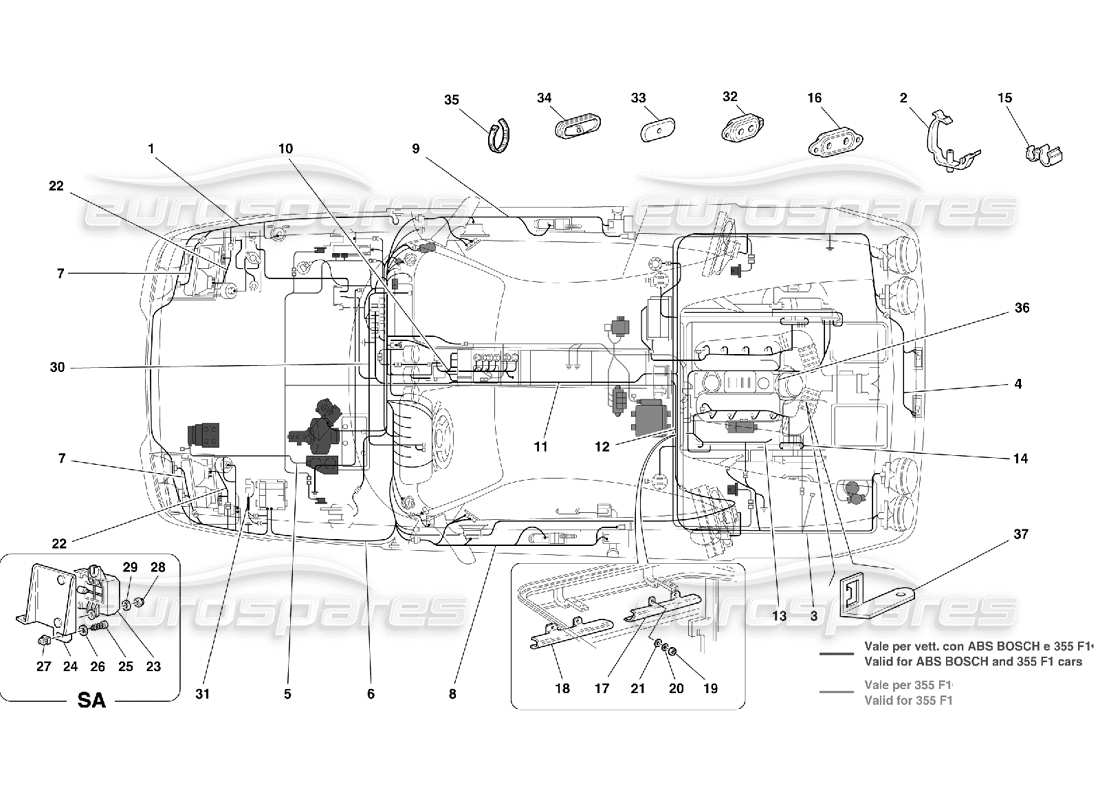 ferrari 355 (5.2 motronic) sistema elettrico diagramma delle parti