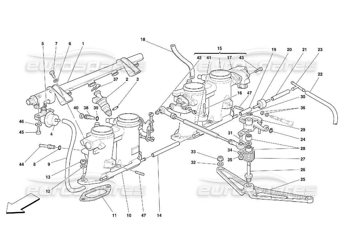 ferrari 355 (5.2 motronic) diagramma delle parti dei supporti e dei controlli dell'acceleratore