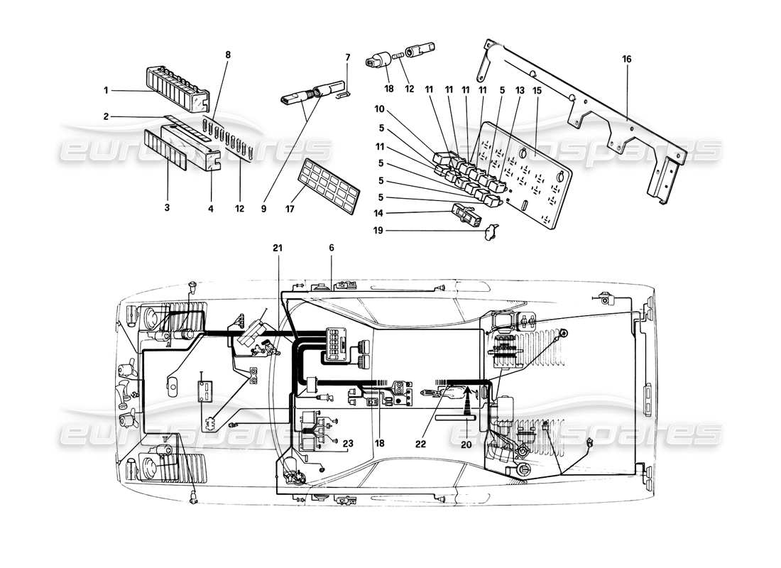 ferrari 308 (1981) gtbi/gtsi fusibili e relè diagramma delle parti
