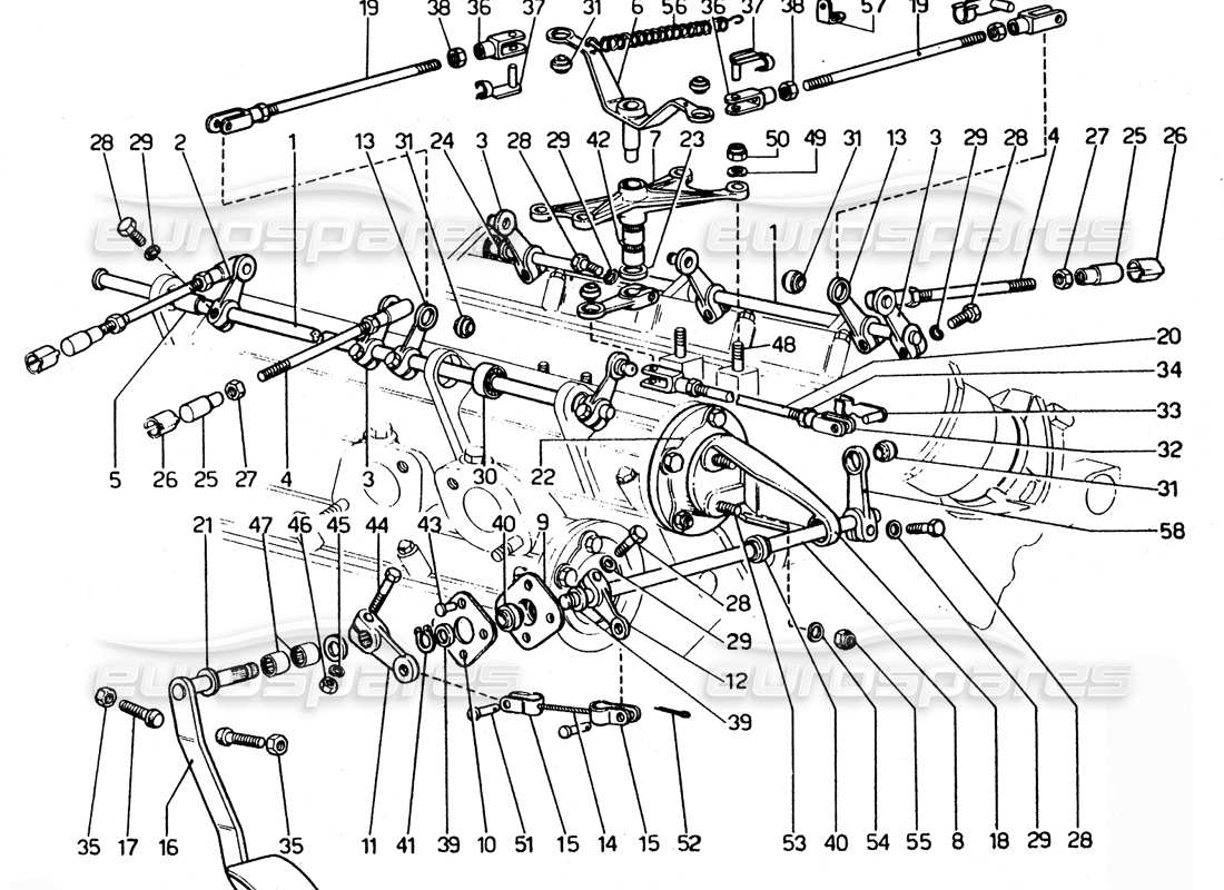 ferrari 365 gtc4 (mechanical) diagramma delle parti del collegamento dell'acceleratore
