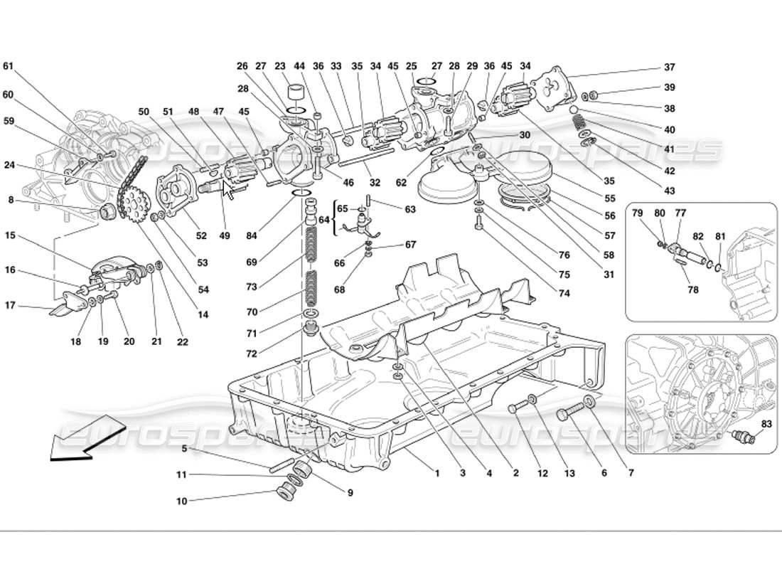ferrari 360 modena pompe e coppa dell'olio diagramma delle parti