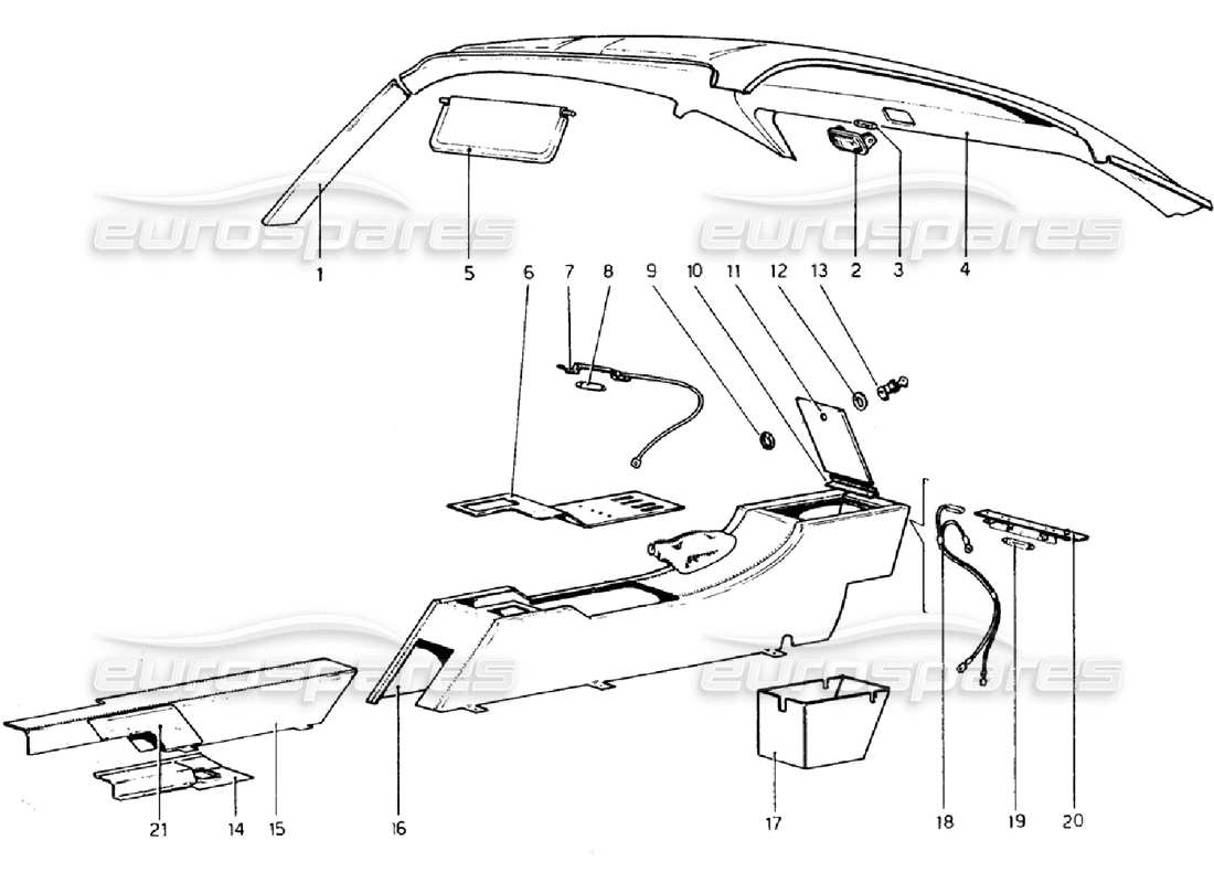 ferrari 308 gtb (1976) tunnel e tetto diagramma delle parti