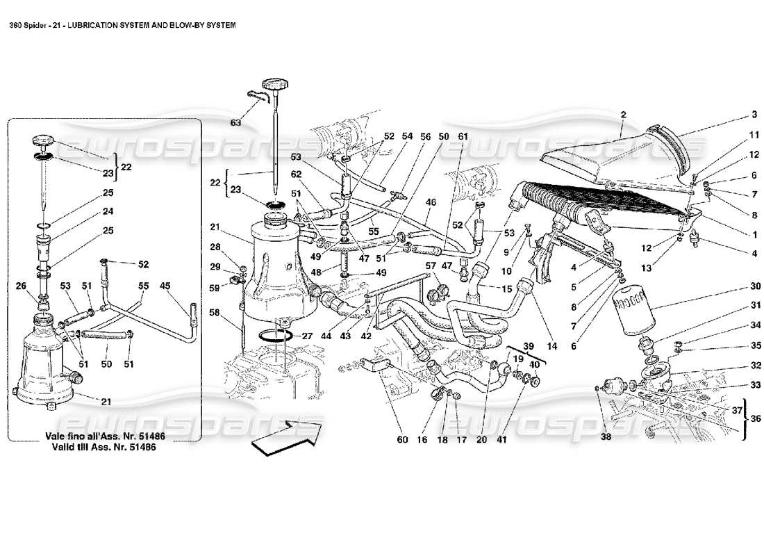 ferrari 360 spider sistema di lubrificazione e sistema blow-by diagramma delle parti
