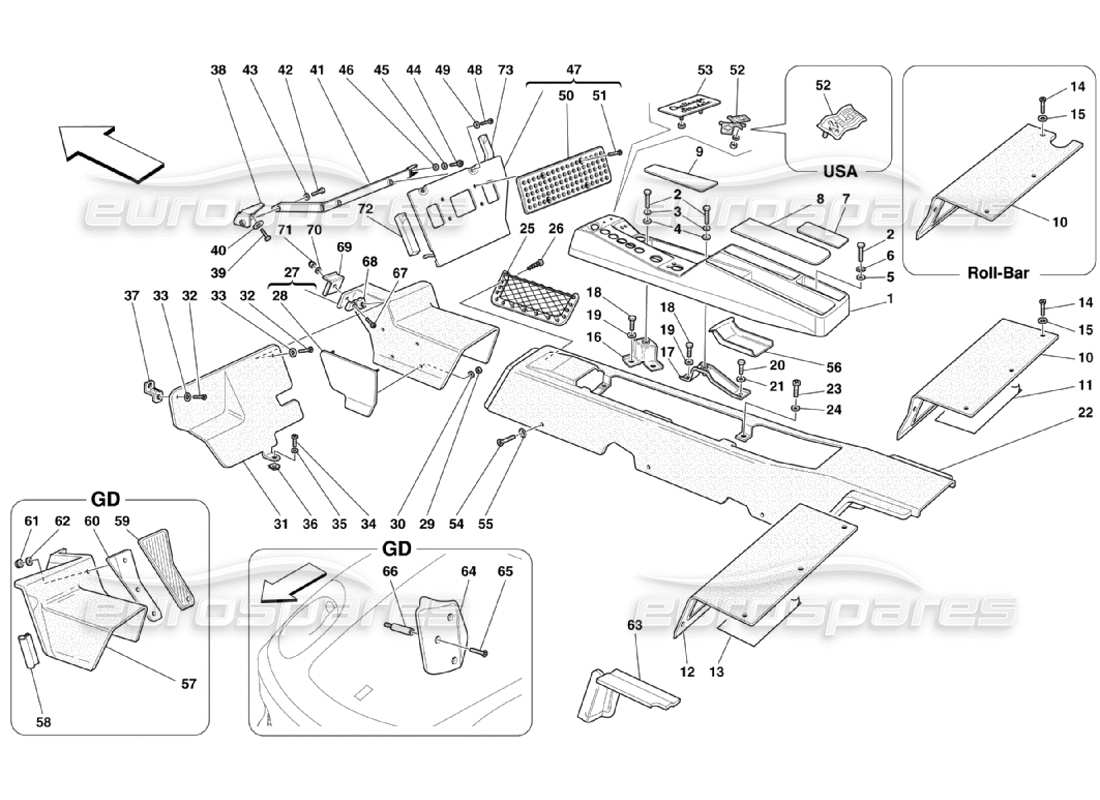 ferrari 360 challenge stradale tunnel - struttura e accessori diagramma delle parti