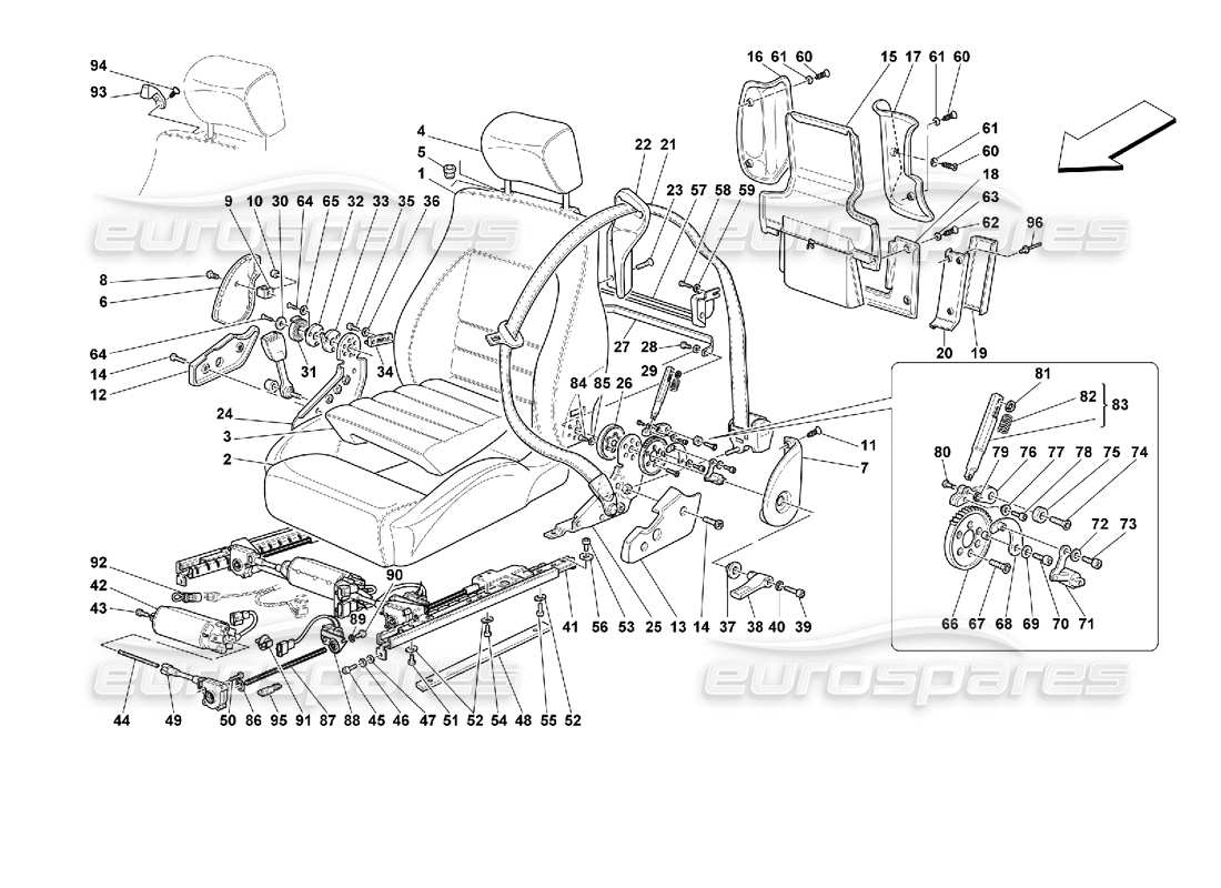 ferrari 355 (2.7 motronic) diagramma delle parti dei sedili e delle cinture di sicurezza