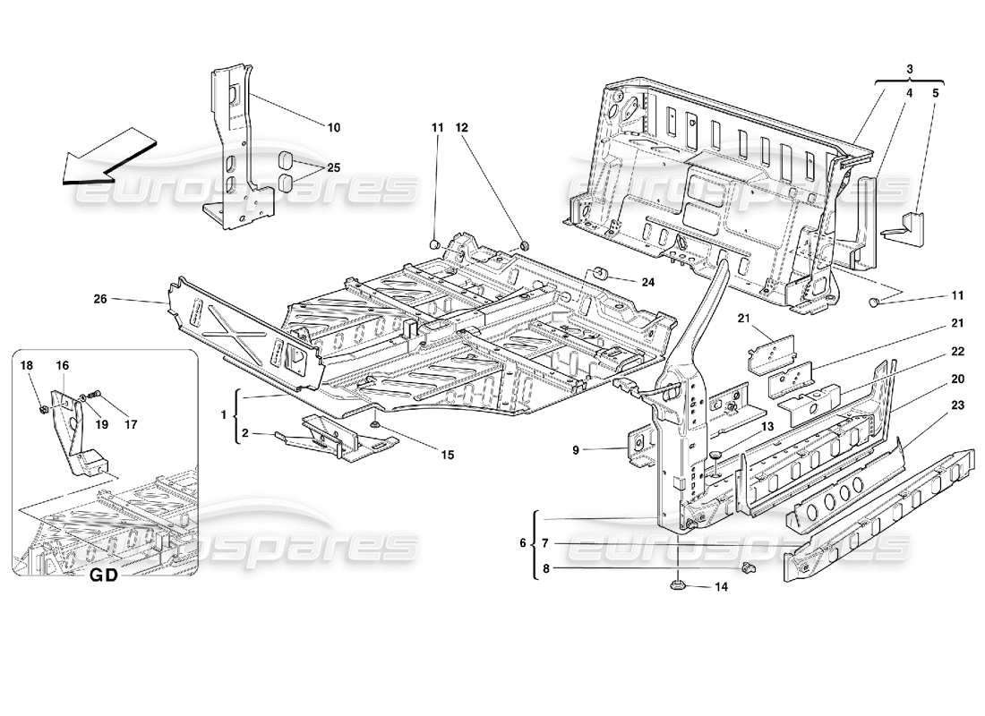 ferrari 355 (2.7 motronic) diagramma delle parti delle strutture della parte centrale