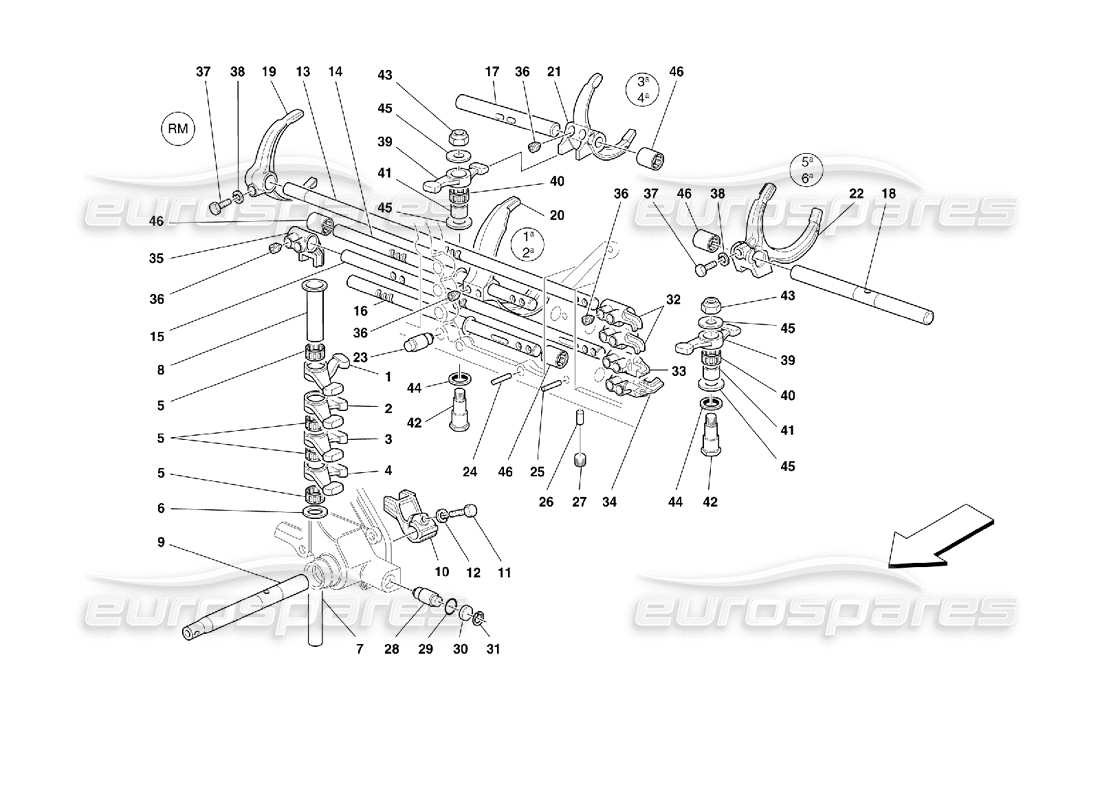 ferrari 355 (2.7 motronic) diagramma delle parti dei controlli interni del cambio