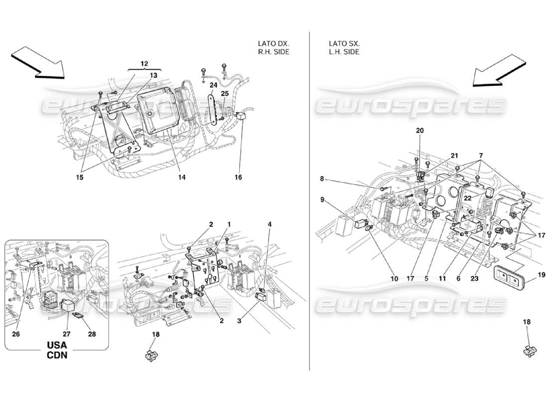 ferrari 360 challenge stradale stazioni di controllo dell'abitacolo dei passeggeri posteriori diagramma delle parti