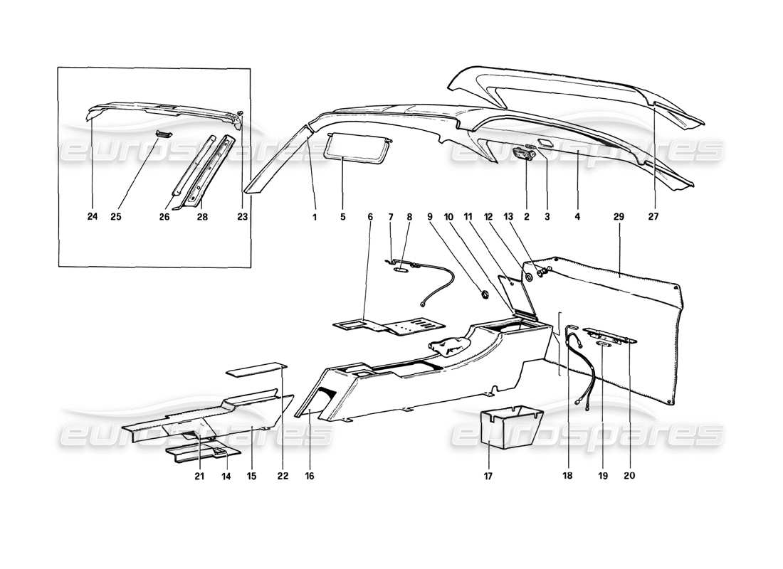 ferrari 308 gtb (1980) diagramma delle parti del tunnel e del tetto