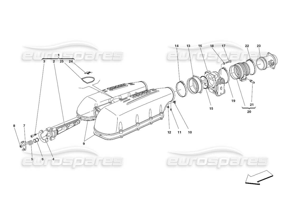 ferrari 430 challenge (2006) diagramma delle parti del coperchio del collettore di aspirazione dell'aria