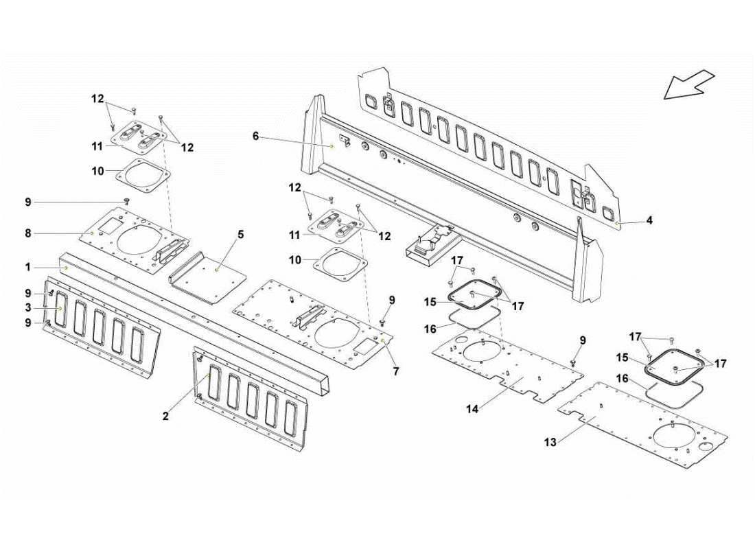 lamborghini gallardo sts ii sc diagramma delle parti degli elementi del telaio centrale