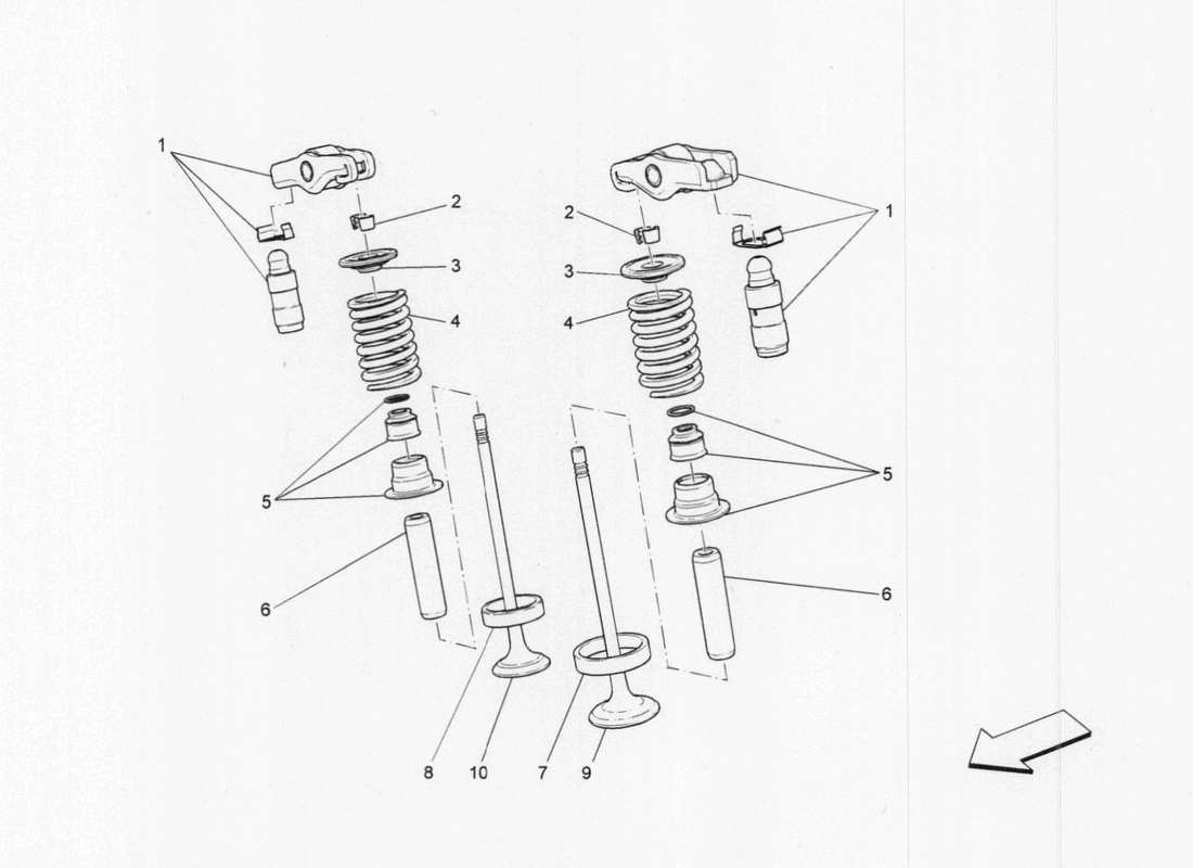 maserati qtp. v6 3.0 tds 275bhp 2017 diagramma delle parti delle valvole