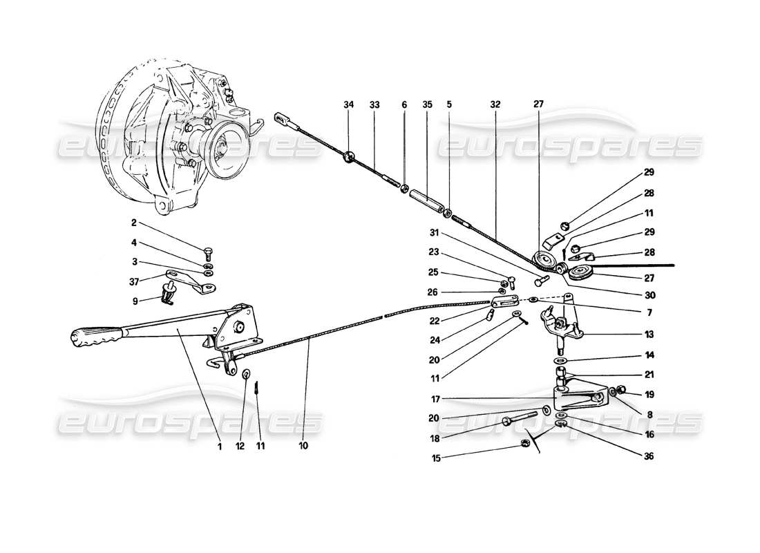 ferrari 308 gtb (1980) diagramma delle parti del controllo del freno a mano