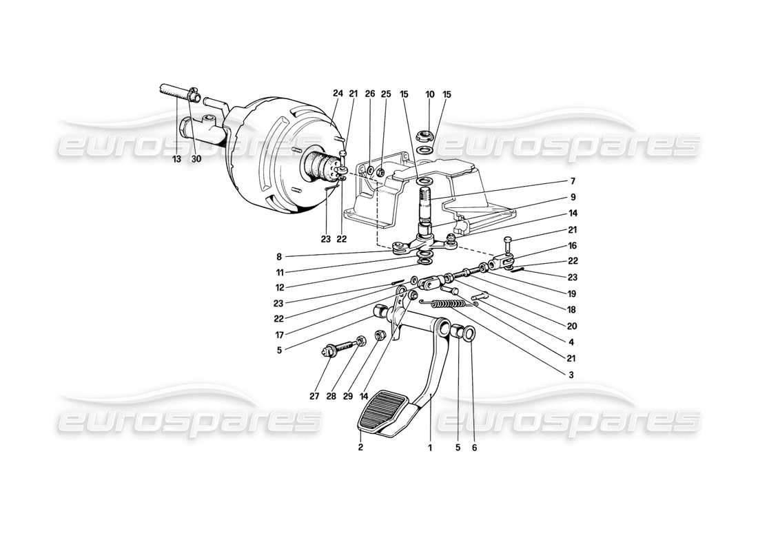 ferrari 308 (1981) gtbi/gtsi schema delle parti dell'impianto idraulico dei freni (varianti per versioni con guida a destra).
