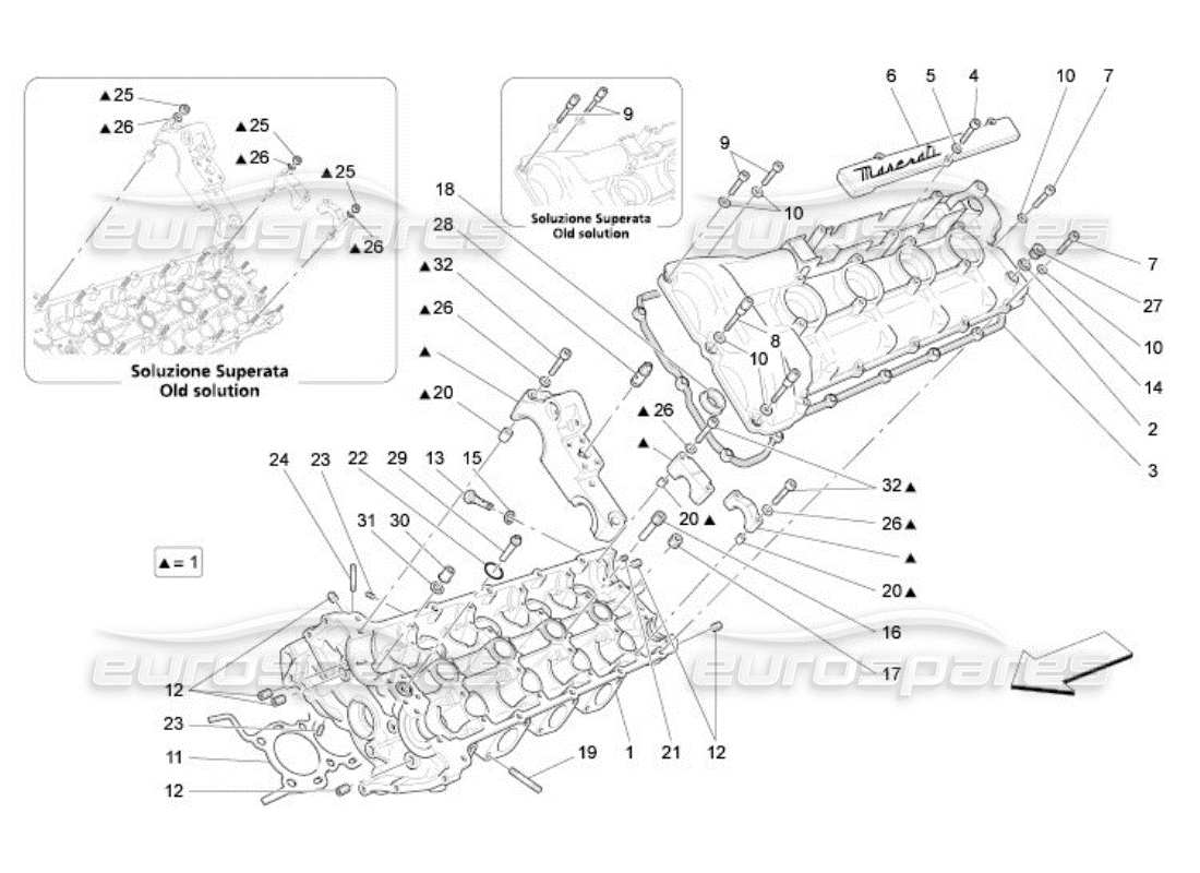 maserati qtp. (2005) 4.2 diagramma delle parti della testata del cilindro sinistra