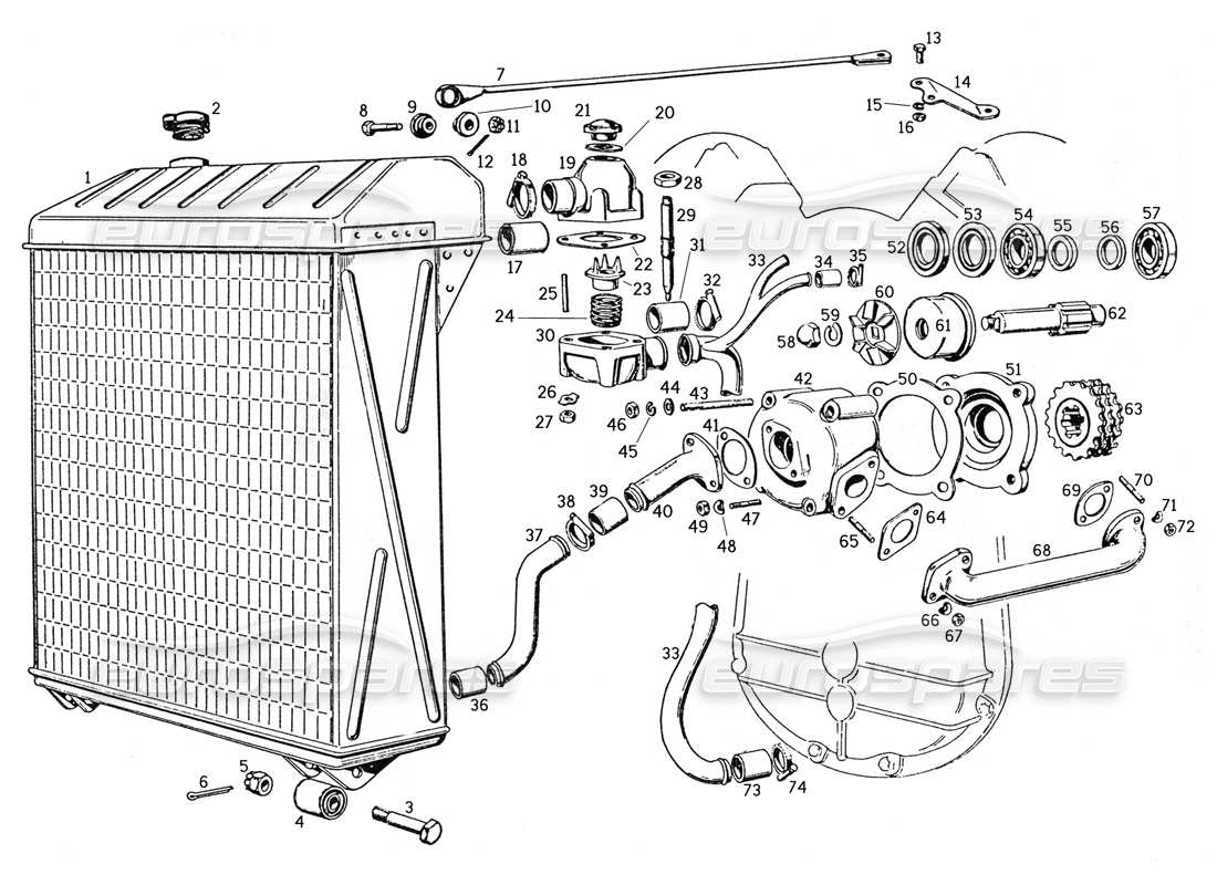 ferrari 250 gte (1957) apparecchio di raffreddamento diagramma delle parti