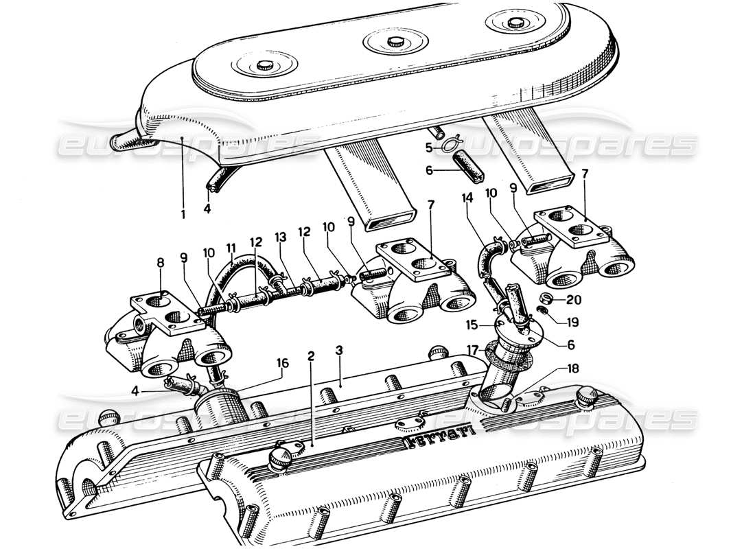 ferrari 330 gtc coupe filtro dell'aria con schema delle parti blow-by