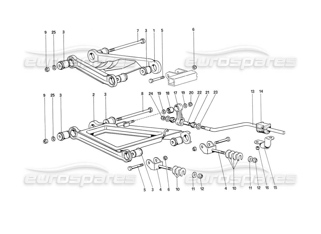 ferrari 208 turbo (1989) sospensione posteriore - bracci trasversali (a partire dalla vettura n. 76626) schema delle parti